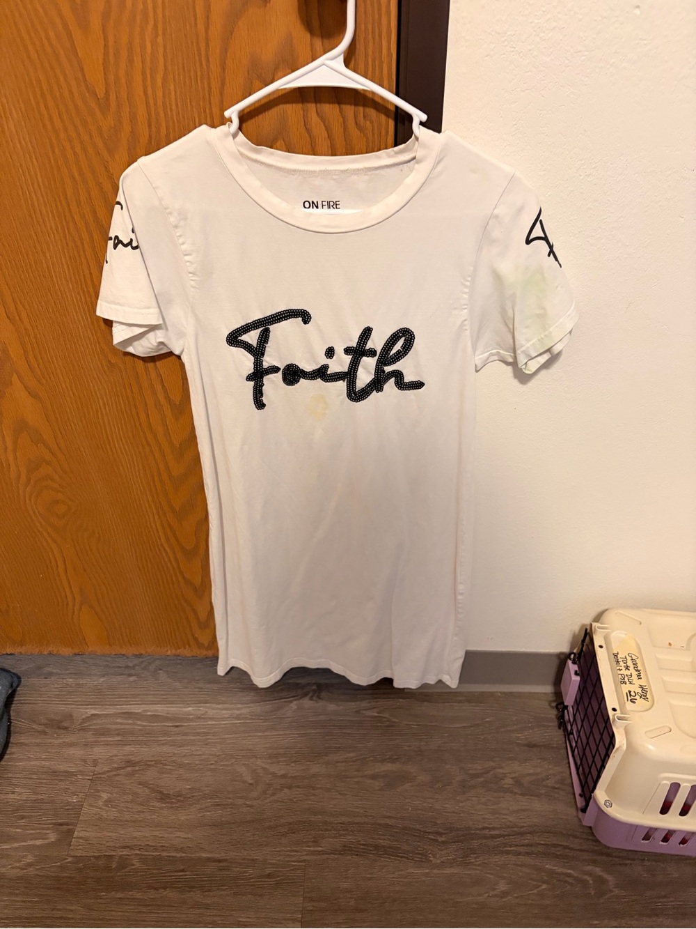 On Fire White Tshirt Dress with Black 'Faith' Script